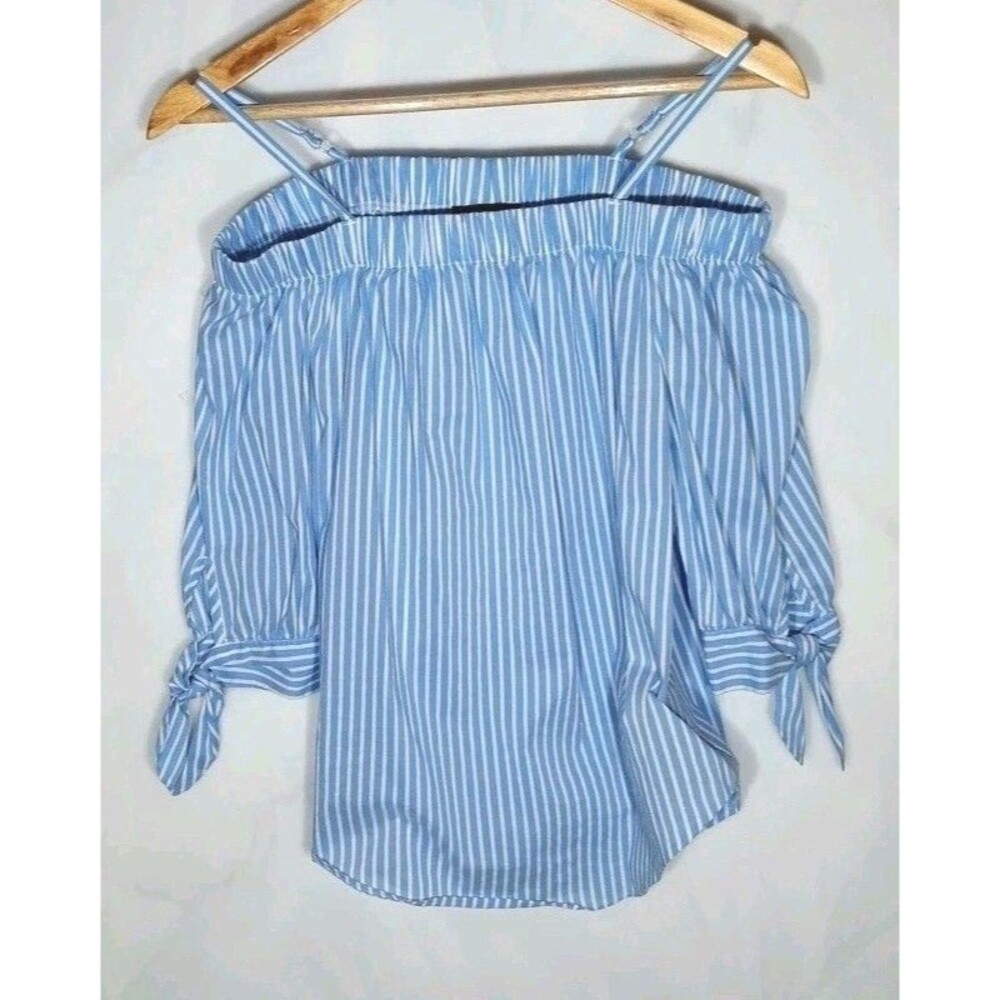 IZ Byer Peasant Blouse Women’s Small Blue White Striped Coastal Preppy Resort